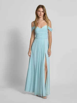 Sukienka wieczorowa z dekoltem carmen i rozcięciem Mascara