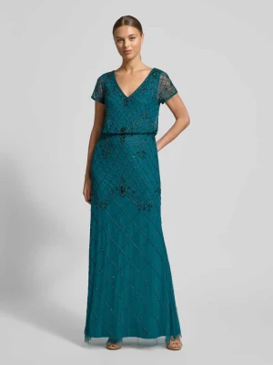 Sukienka wieczorowa z dekoltem w serek i obszyciem perłami Adrianna Papell