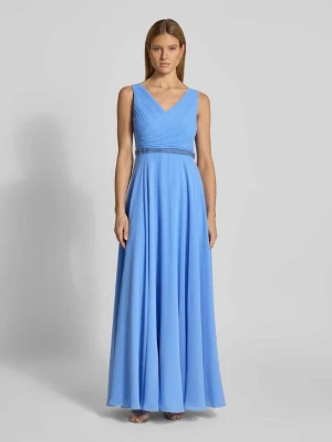 Sukienka wieczorowa z dekoltem w serek i obszyciem perłami Vera Mont