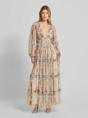 Sukienka wieczorowa z efektem stopniowania i dekoltem w serek Lace & Beads Różowawy