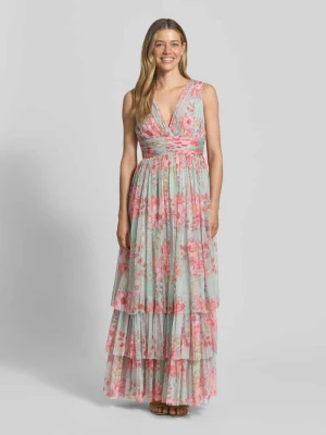 Sukienka wieczorowa z falbanowym dołem i dekoltem w kształcie litery V Lace & Beads