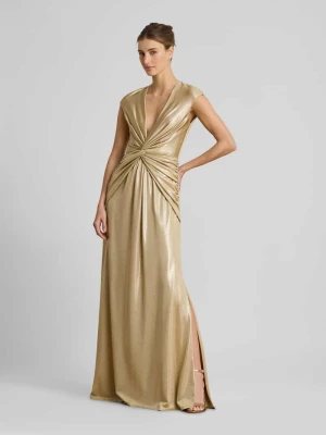 Sukienka wieczorowa z głębokim dekoltem w serek i wiązanym detalem Lauren Ralph Lauren