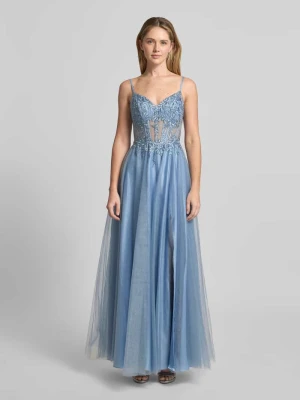 sukienka wieczorowa z haftami i obszyciem ozdobnymi kamieniami luxuar