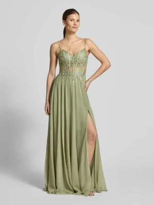 sukienka wieczorowa z haftami i obszyciem ozdobnymi kamieniami luxuar