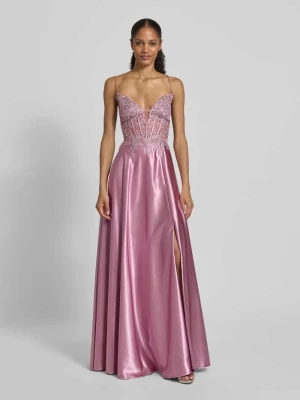 Sukienka wieczorowa z koronką i obszyciem ozdobnymi kamieniami Mascara