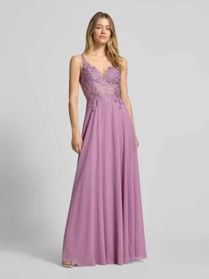 Sukienka wieczorowa z koronką i zdobieniem z cyrkonii luxuar