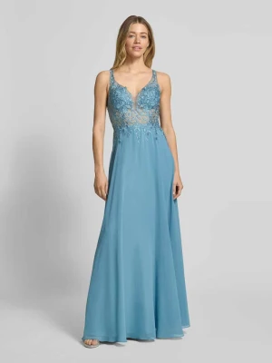 Sukienka wieczorowa z koronką i zdobieniem z cyrkonii luxuar