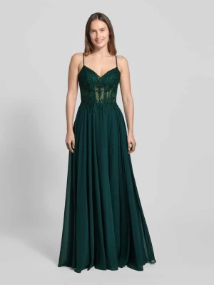 Sukienka wieczorowa z kwiatową koronkową aplikacją luxuar