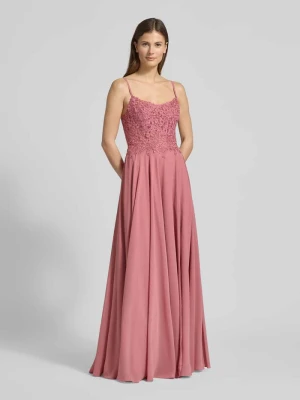 Sukienka wieczorowa z kwiatowym obszyciem z koronki Mascara