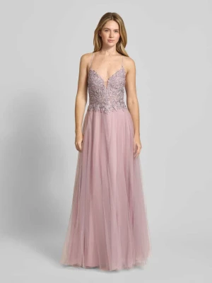 Sukienka wieczorowa z kwiatowym obszyciem z koronki Mascara