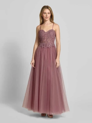 Sukienka wieczorowa z kwiatowym obszyciem koronką Mascara