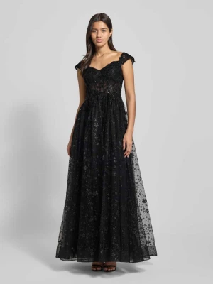 Sukienka wieczorowa z kwiatowym obszyciem z koronki Unique