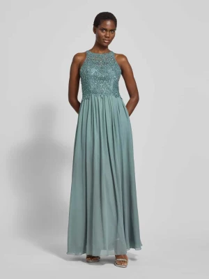 Sukienka wieczorowa z kwiatowymi haftami i ozdobnymi kamieniami Laona