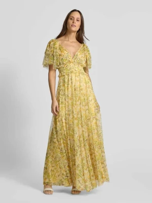 Sukienka wieczorowa z marszczonymi detalami Lace & Beads Jasnożółty