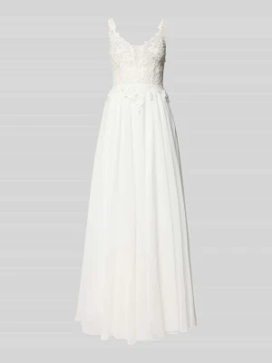 Sukienka wieczorowa z obszyciem koronką i dekoltem w serek luxuar