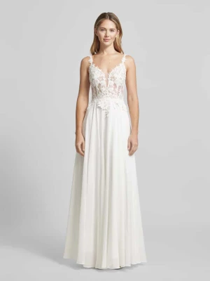 Sukienka wieczorowa z obszyciem koronką i dekoltem w serek luxuar