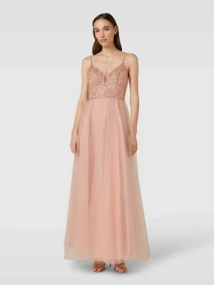 Sukienka wieczorowa z obszyciem ozdobnymi kamieniami i cekinami Unique