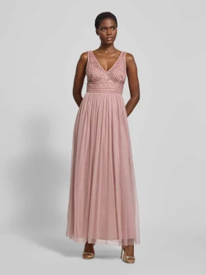 Sukienka wieczorowa z obszyciem ozdobnymi perełkami i kamieniami Lace & Beads