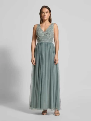 Sukienka wieczorowa z obszyciem ozdobnymi perełkami i kamieniami Lace & Beads