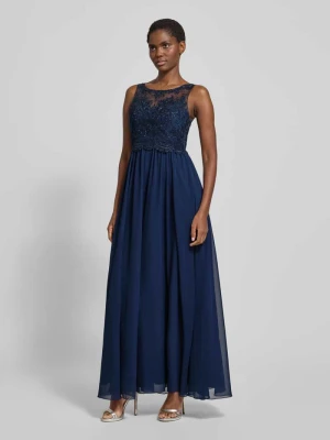 Sukienka wieczorowa z ozdobnymi kamieniami i kwiatowymi haftami Laona