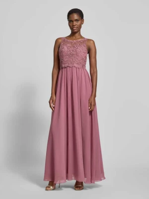 Sukienka wieczorowa z ozdobnymi kamieniami i kwiatowymi haftami Laona