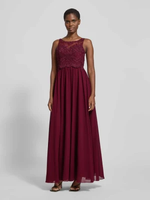 Sukienka wieczorowa z ozdobnymi kamieniami i kwiatowymi haftami Laona