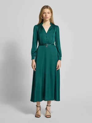 Sukienka wieczorowa z satyny z dekoltem w serek i paskiem RINASCIMENTO