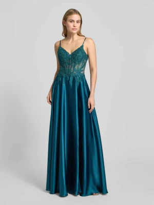 Sukienka wieczorowa z satyny z obszyciem z koronki luxuar