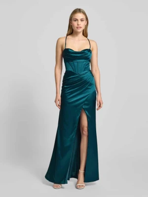 Sukienka wieczorowa z satyny z rozcięciem i wiązaniem z tyłu luxuar