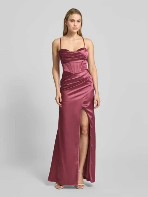 Sukienka wieczorowa z satyny z rozcięciem i wiązaniem z tyłu luxuar
