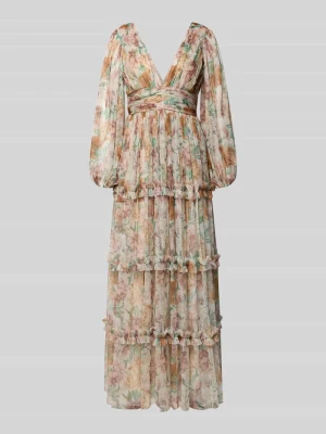 Sukienka wieczorowa z tiulu z dekoltem w serek i tasiemką w talii Lace & Beads