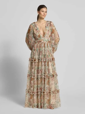 Sukienka wieczorowa z tiulu z dekoltem w serek i tasiemką w talii Lace & Beads