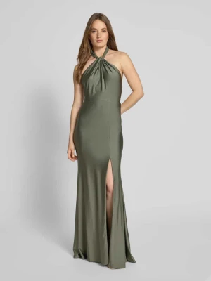 Sukienka wieczorowa z wiązaniem na szyi, wiązanym detalem i rozcięciem Laona
