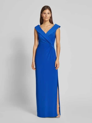 Sukienka wieczorowa z wiązanym detalem model ‘LEONIDAS’ Lauren Ralph Lauren Niebieski