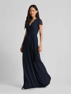 sukienka wieczorowa z wiązanym paskiem i dekoltem w serek Lauren Ralph Lauren