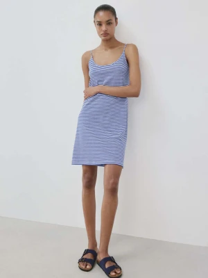 Sukienka z bawełny w paski z tkaniny niebieski - Kobieta - - MANGO