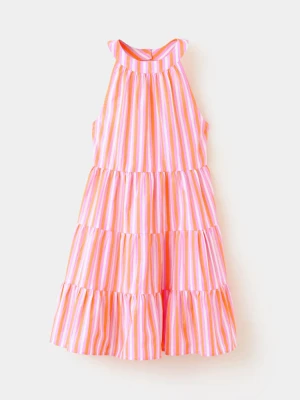 Sukienka z bawełny z dekoltem halter w paski pomarańczowy - Dzieci - - MANGO KIDS
