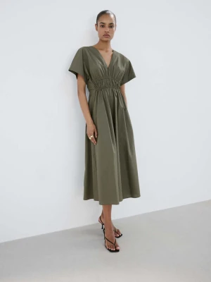 Sukienka z bawełny z dekoltem w szpic khaki - Kobieta - - MANGO