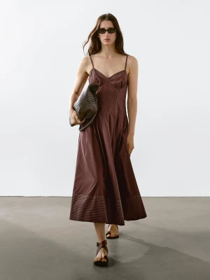 Sukienka Z Body Z Kontrastowymi Szwami - Czekoladowy - - Massimo Dutti - Kobieta