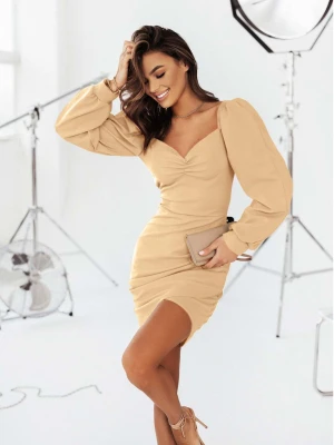 Sukienka z bufiastymi rękawami ADIANA - beżowa  magmac 