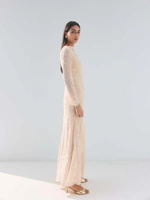 Sukienka z cekinami i odkrytymi plecami kremowy / écru - Kobieta - - MANGO