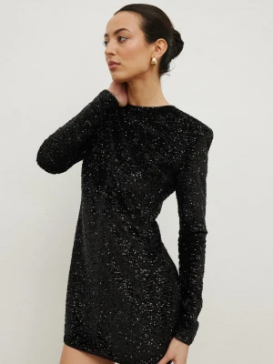 Sukienka z cekinami w kolorze BLACK- CONFETTI -S Marsala