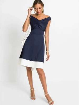 Sukienka z dekoltem carmen i przewiązaniem bonprix