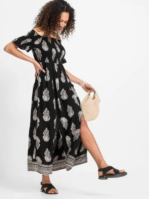 Sukienka z dekoltem carmen, z lejącej wiskozy bonprix