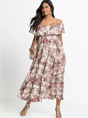 Sukienka z dekoltem carmen, z lejącej wiskozy bonprix