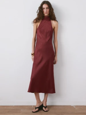 Sukienka z dekoltem halter i kokardą burgund - Kobieta - - MANGO