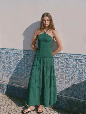 Sukienka z dekoltem halter i panelami zielony - Dziewczyna - - MANGO TEEN