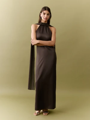 Sukienka z dekoltem halter i szalem brązowy - Dziewczyna - - MANGO TEEN