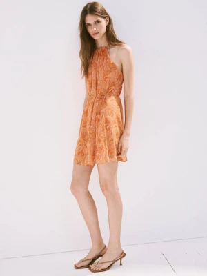 Sukienka z dekoltem halter we wzór paisley pomarańczowy - Kobieta - - MANGO
