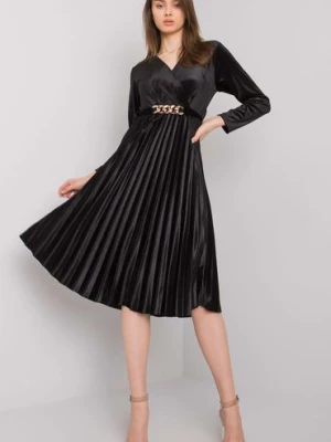Sukienka z długim rękawem - czarna plisowana Italy Moda